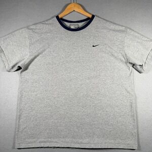 Nike Vintage Ringer T-Shirt Mens XXL Gray Navy Blue Embroidered Swoosh RN 56323